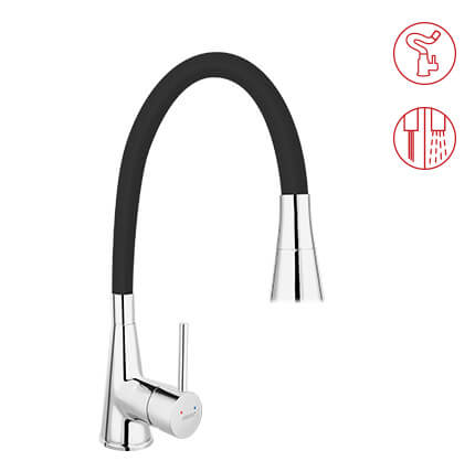 Zumba II - standing sink mixer with flexible spout, black