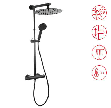 Trevi Black - rainfall with regular shower and thermostatic mixer